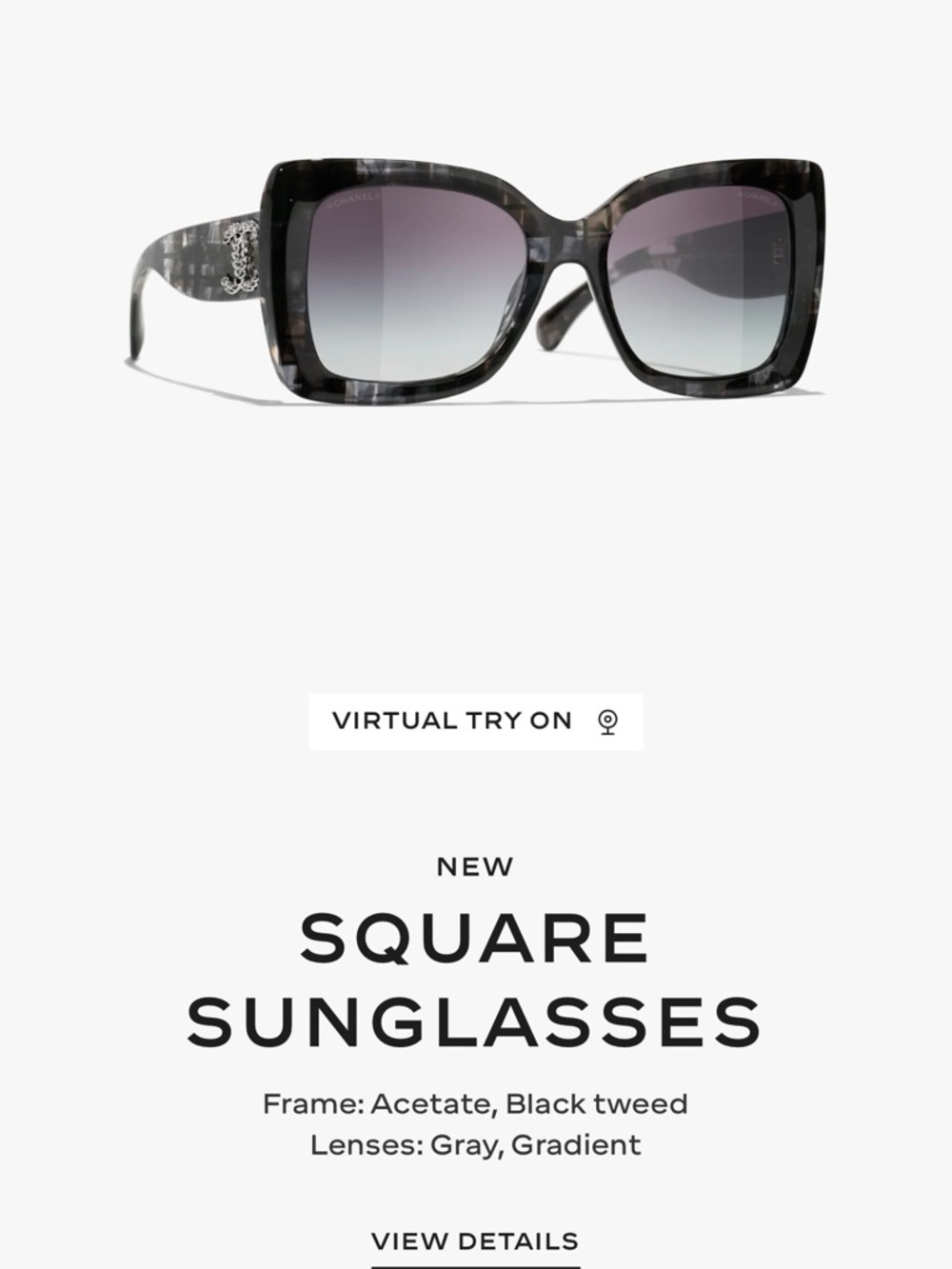 Brand New Original Chanel Square Black Tweed Gradient Sunglasses WITH TAG